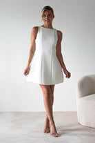 Polly Structured Pearl Detail Mini Dress | White | Oh Hello Clothing | XS (6)