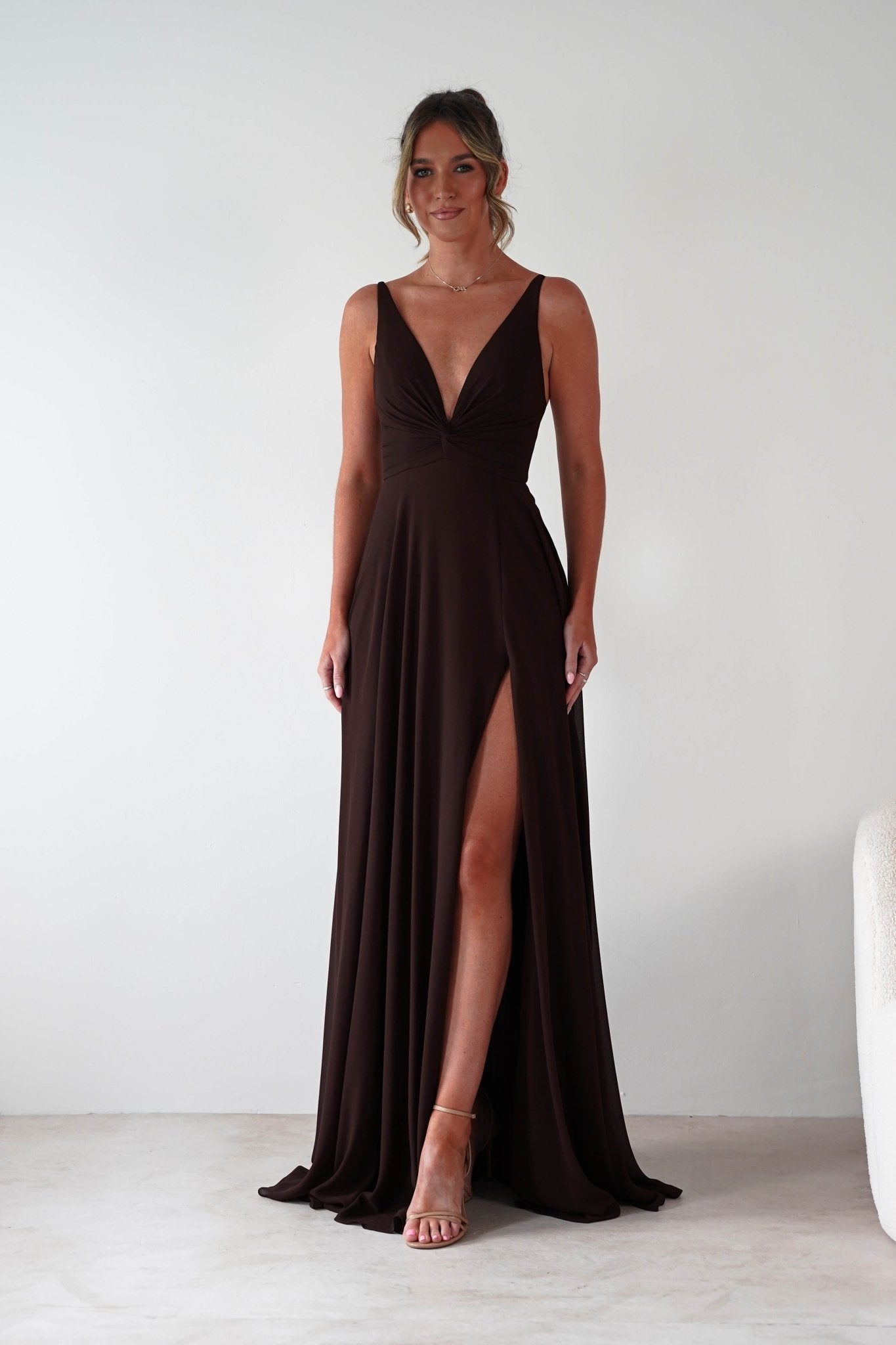 Rebecca Chiffon Maxi Dress | Brown | Oh Hello Clothing | S (8)