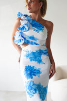 Rhia Ruffle Floral Maxi Dress | Blue/White | Oh Hello Clothing | XS (6)