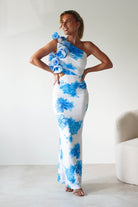 Rhia Ruffle Floral Maxi Dress | Blue/White | Oh Hello Clothing | XS (6)