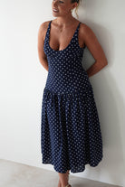 Ritz Polka Dot Drop - hem Midi Dress | Navy | Oh Hello Clothing | S (8)