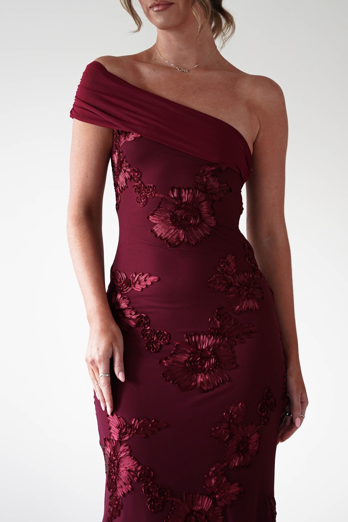 Rochelle Off The Shoulder Midi Dress | Wine | Oh Hello Clothing | XS (6)