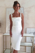 Salena Pearl Detail Bodycon Midi Dress | White | Oh Hello Clothing | XS (6)