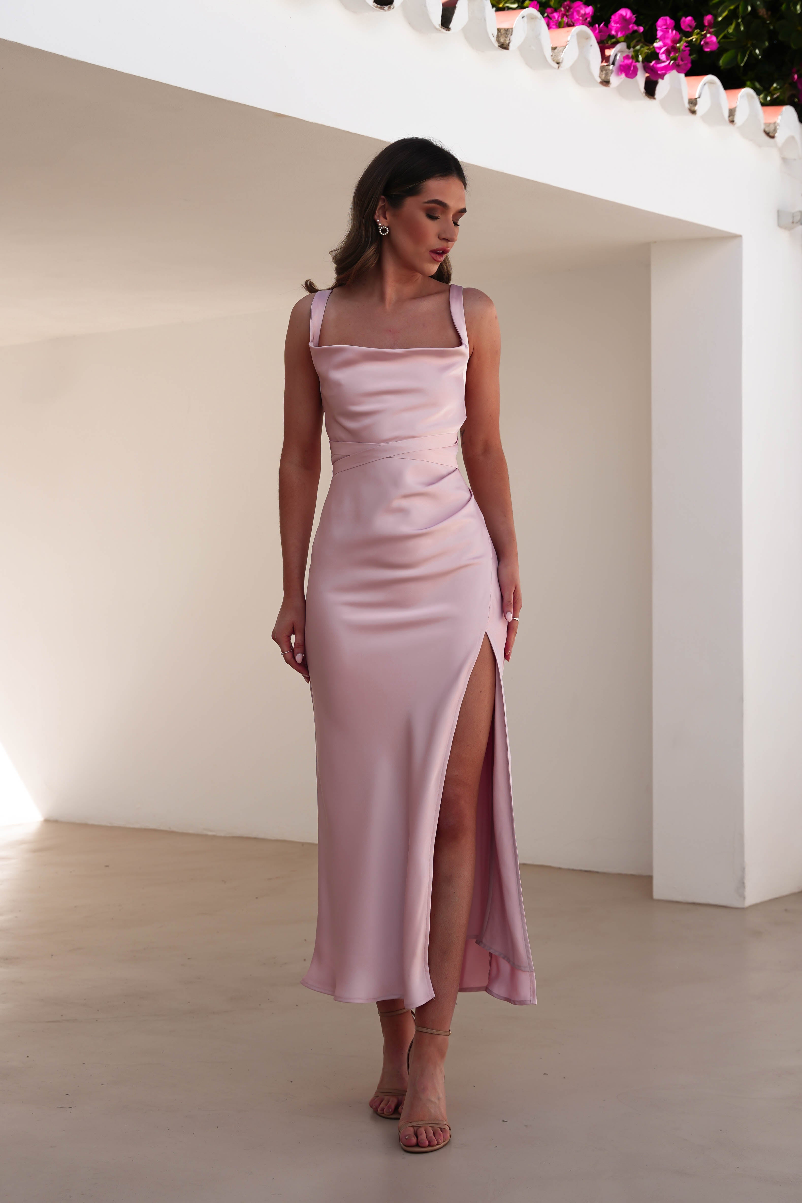 Salma Soft Matte Satin Midaxi Dress | Blush Pink - Oh Hello Clothing