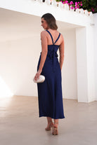Salma Soft Matte Satin Midaxi Dress | Navy - Oh Hello Clothing