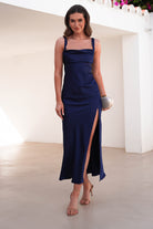 Salma Soft Matte Satin Midaxi Dress | Navy - Oh Hello Clothing