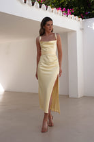 Salma Soft Matte Satin Midaxi Dress | Yellow - Oh Hello Clothing