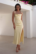 Salma Soft Matte Satin Midaxi Dress | Yellow - Oh Hello Clothing