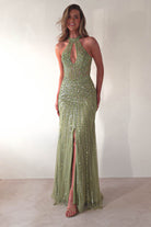 Santana Beaded Keyhole Gown | Green | Oh Hello Clothing | XS (6)