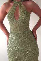 Santana Beaded Keyhole Gown | Green | Oh Hello Clothing | XS (6)