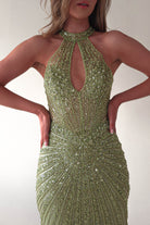 Santana Beaded Keyhole Gown | Green | Oh Hello Clothing | XS (6)