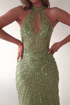 Santana Beaded Keyhole Gown | Green | Oh Hello Clothing | XS (6)