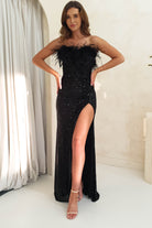 Shamir Sequin Feather Detail Gown | Black | Oh Hello Clothing | XS (6)