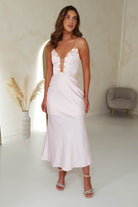 Sharley Floral Bust Satin Midi Dress | Light Pink - Oh Hello Clothing