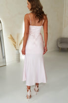 Sharley Floral Bust Satin Midi Dress | Light Pink | Oh Hello Clothing | XS (6)
