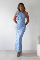 Siren Bodycon Maxi Dress | Blue Textured | Oh Hello Clothing | XS (6)