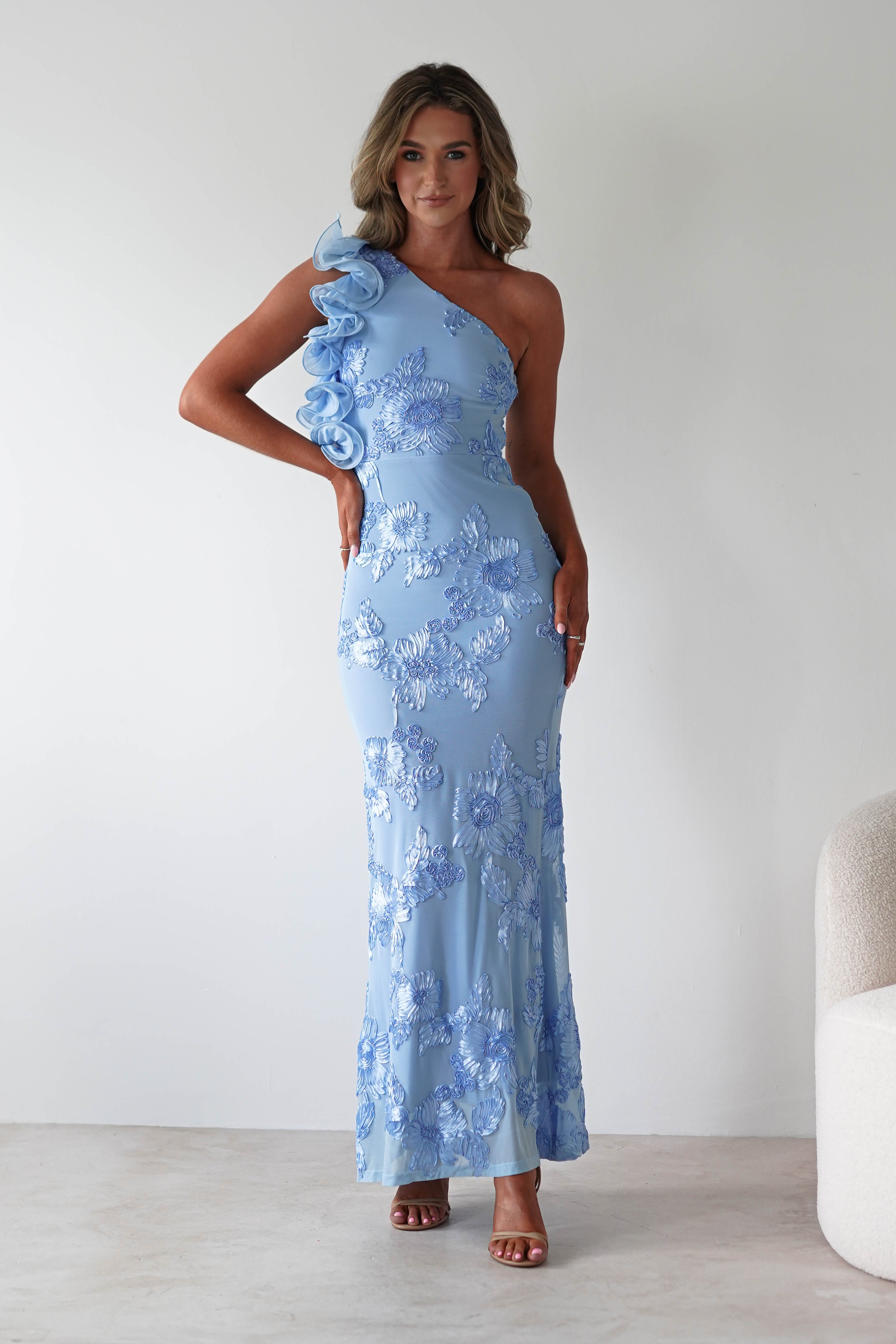 Siren Bodycon Maxi Dress | Blue Textured | Oh Hello Clothing | XS (6)