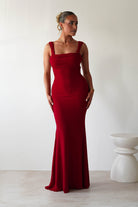 Sky Stretchy Mesh Backless Maxi Dress | Dark Red | Oh Hello Clothing | XS (6)