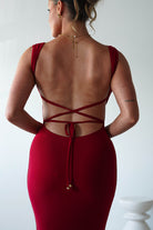 Sky Stretchy Mesh Backless Maxi Dress | Dark Red | Oh Hello Clothing | XS (6)