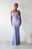 Sky Stretchy Mesh Backless Maxi Dress | Dusty Blue | Oh Hello Clothing | XS (6)