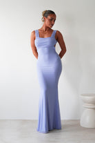 Sky Stretchy Mesh Backless Maxi Dress | Dusty Blue | Oh Hello Clothing | XS (6)