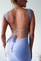 Sky Stretchy Mesh Backless Maxi Dress | Dusty Blue | Oh Hello Clothing | XS (6)