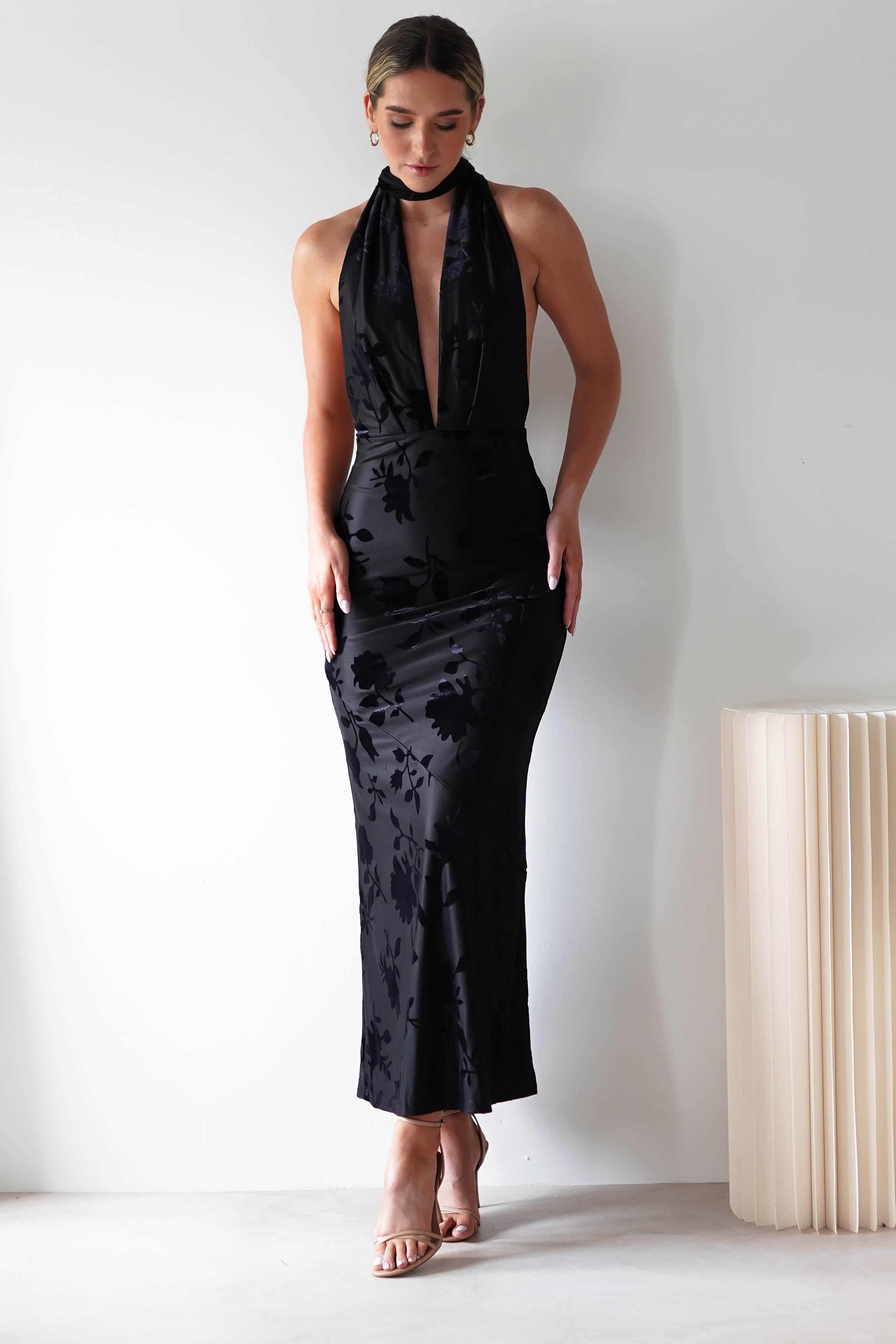 Tara Floral Jacquard Maxi Dress | Black | Oh Hello Clothing | XS (6)