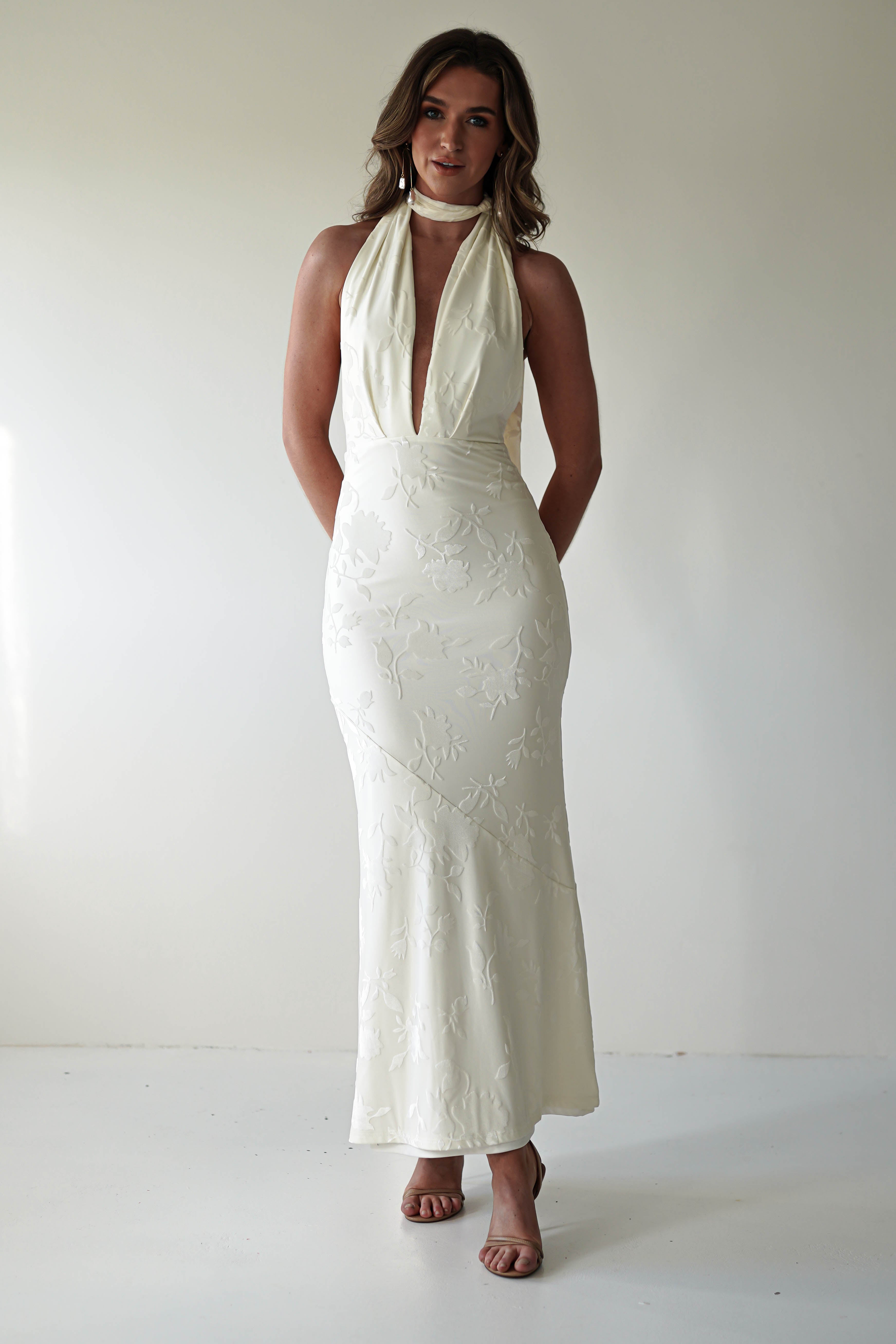 Tara Floral Jacquard Maxi Dress | Ivory/Cream | Oh Hello Clothing | XS (6)