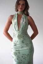 Tara Floral Jacquard Maxi Dress | Light Green | Oh Hello Clothing | XS (6)