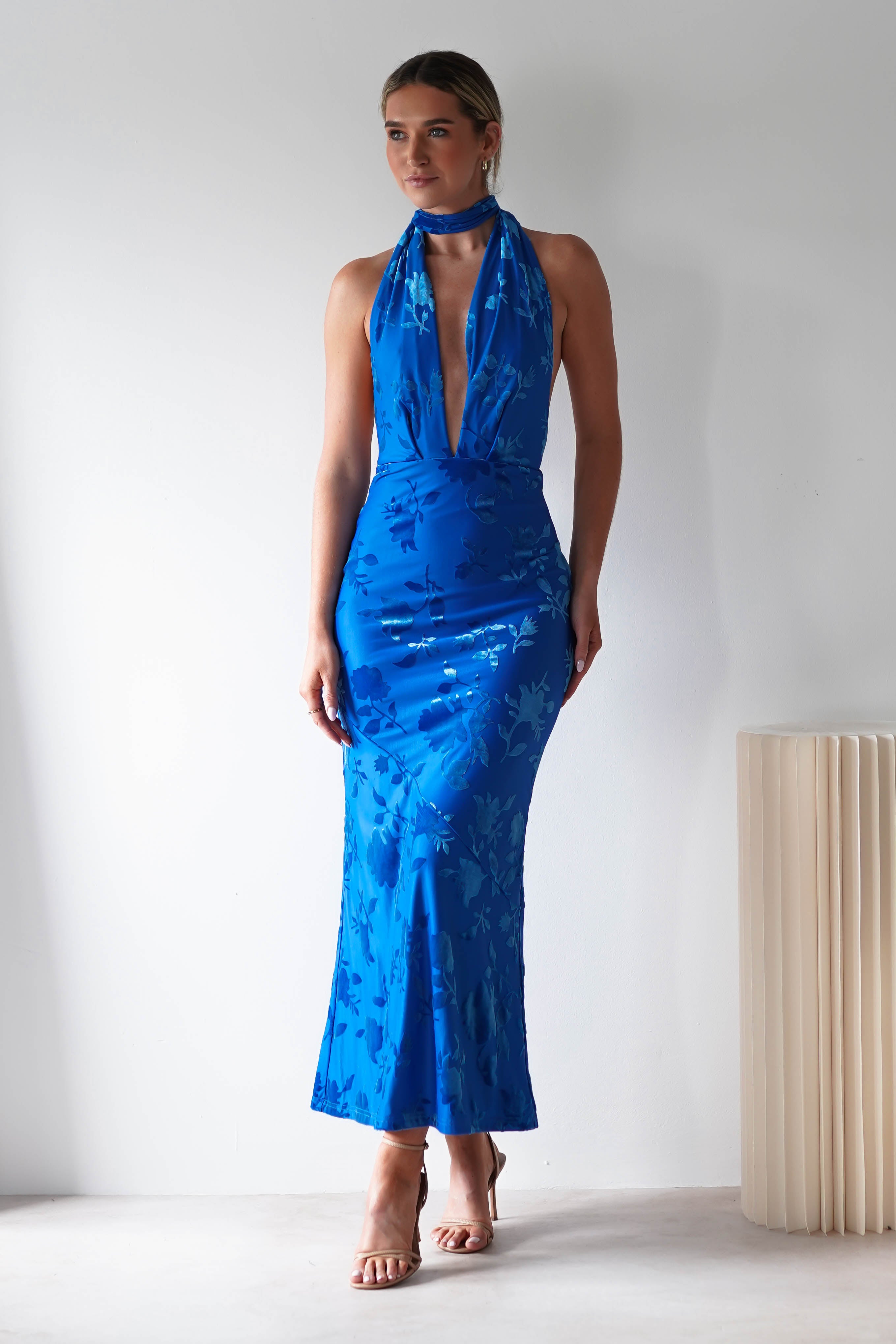 Tara Floral Jacquard Maxi Dress | Royal Blue | Oh Hello Clothing | XS (6)