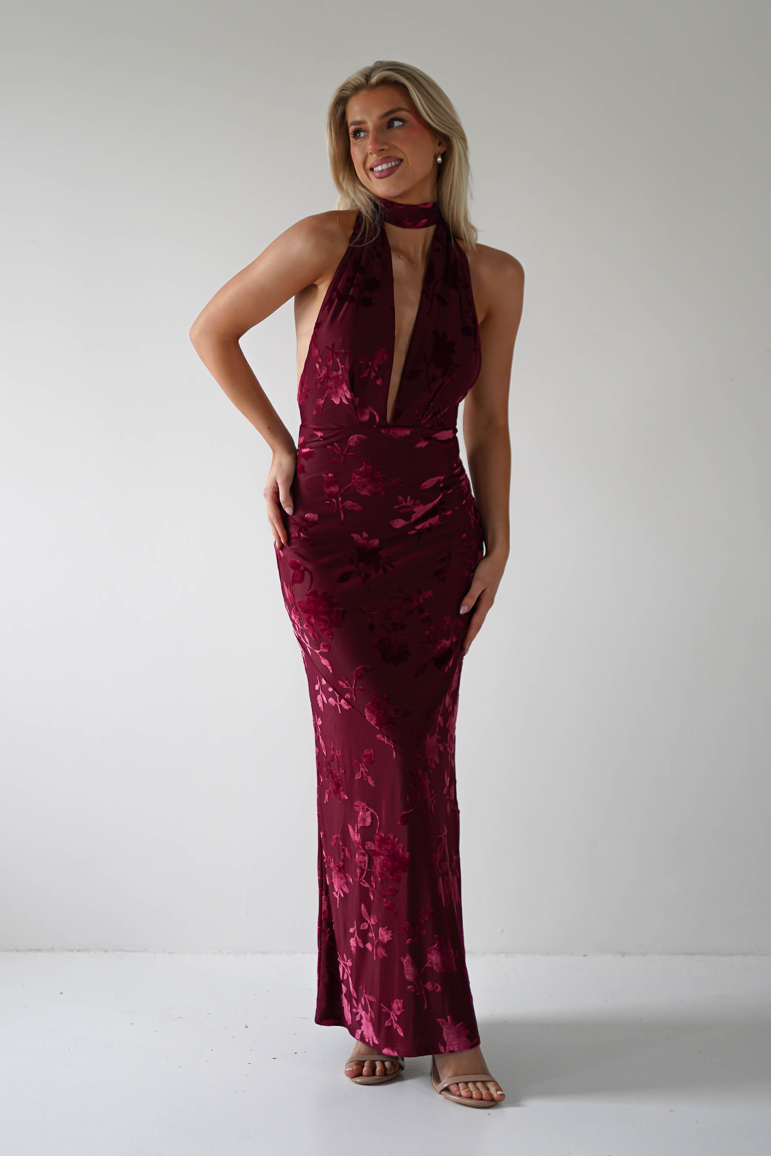 Tara Floral Jacquard Maxi Dress | Wine | Oh Hello Clothing | XS (6)