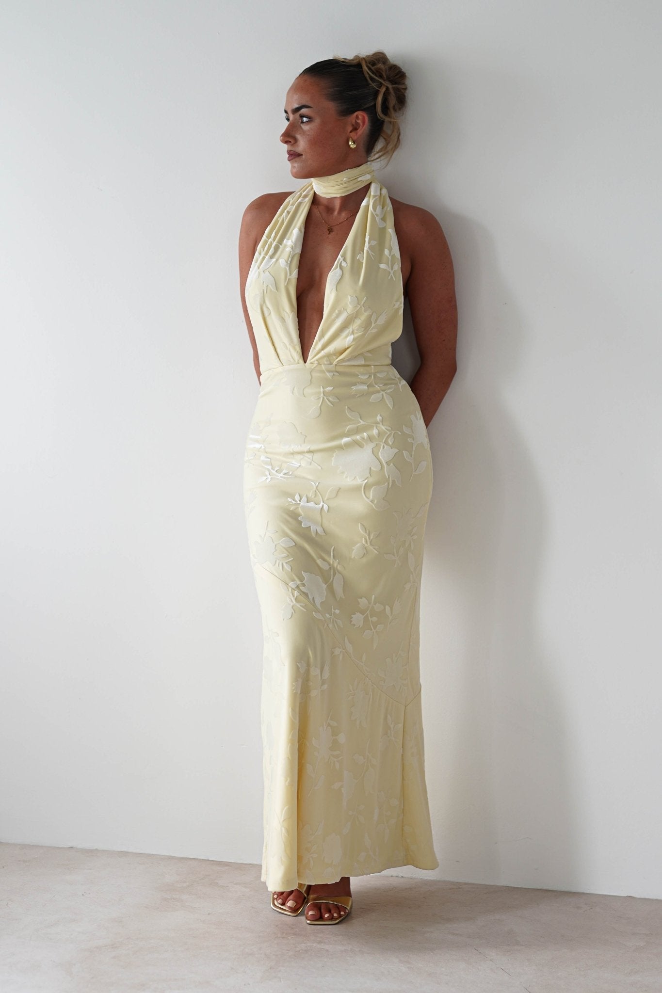 Tara Floral Jacquard Maxi Dress | Yellow | Oh Hello Clothing | XS (6)