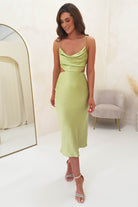 Tilda Soft Satin Midi Dress | Lime | Oh Hello Clothing | XS (6)