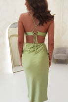 Tilda Soft Satin Midi Dress | Lime | Oh Hello Clothing | XS (6)
