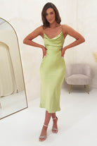 Tilda Soft Satin Midi Dress | Lime | Oh Hello Clothing | XS (6)