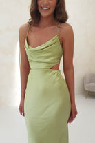 Tilda Soft Satin Midi Dress | Lime | Oh Hello Clothing | XS (6)