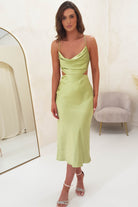 Tilda Soft Satin Midi Dress | Lime | Oh Hello Clothing | XS (6)