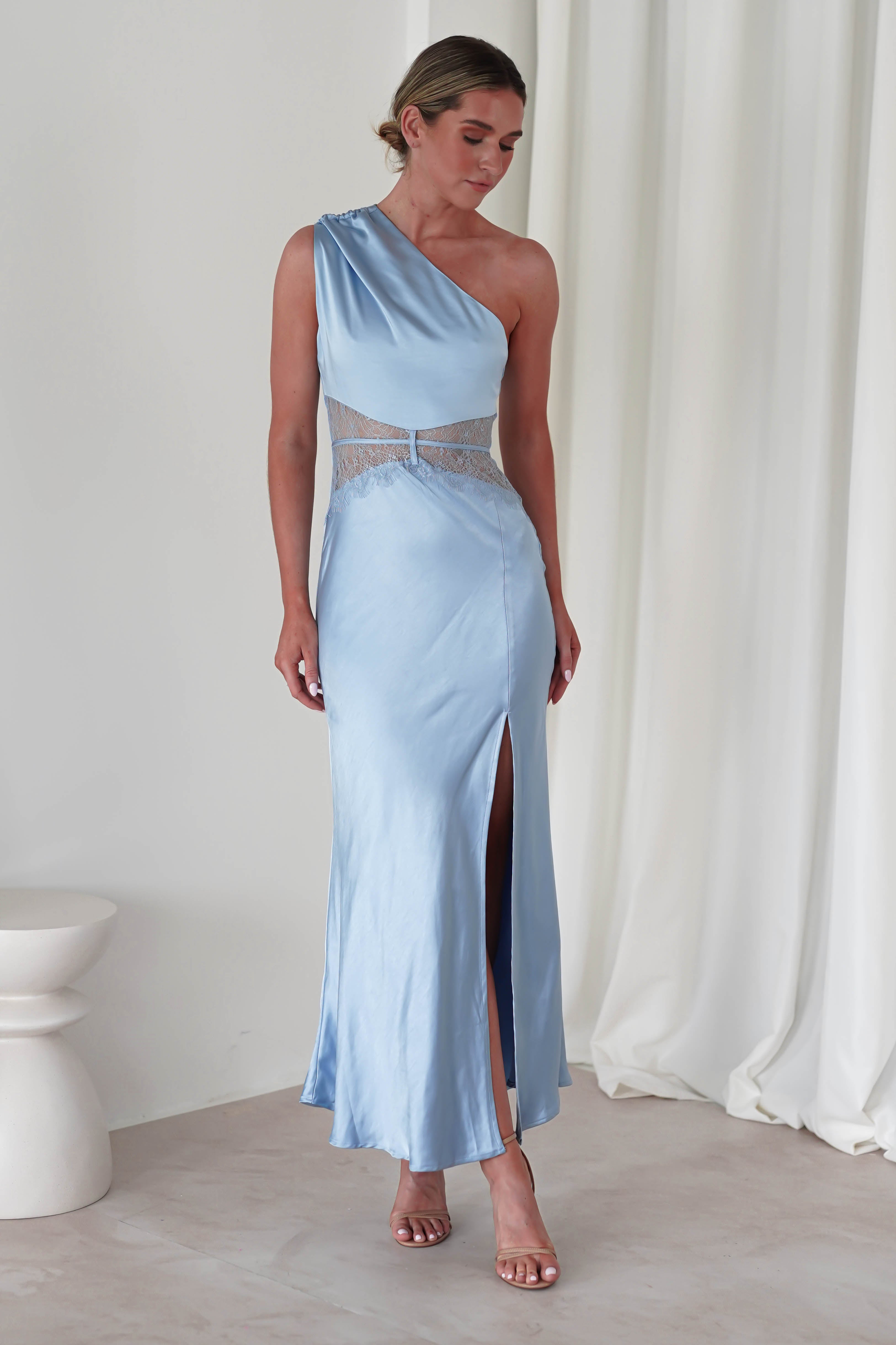 Valentina Soft Satin Maxi Dress | Blue | Oh Hello Clothing | XS (6)