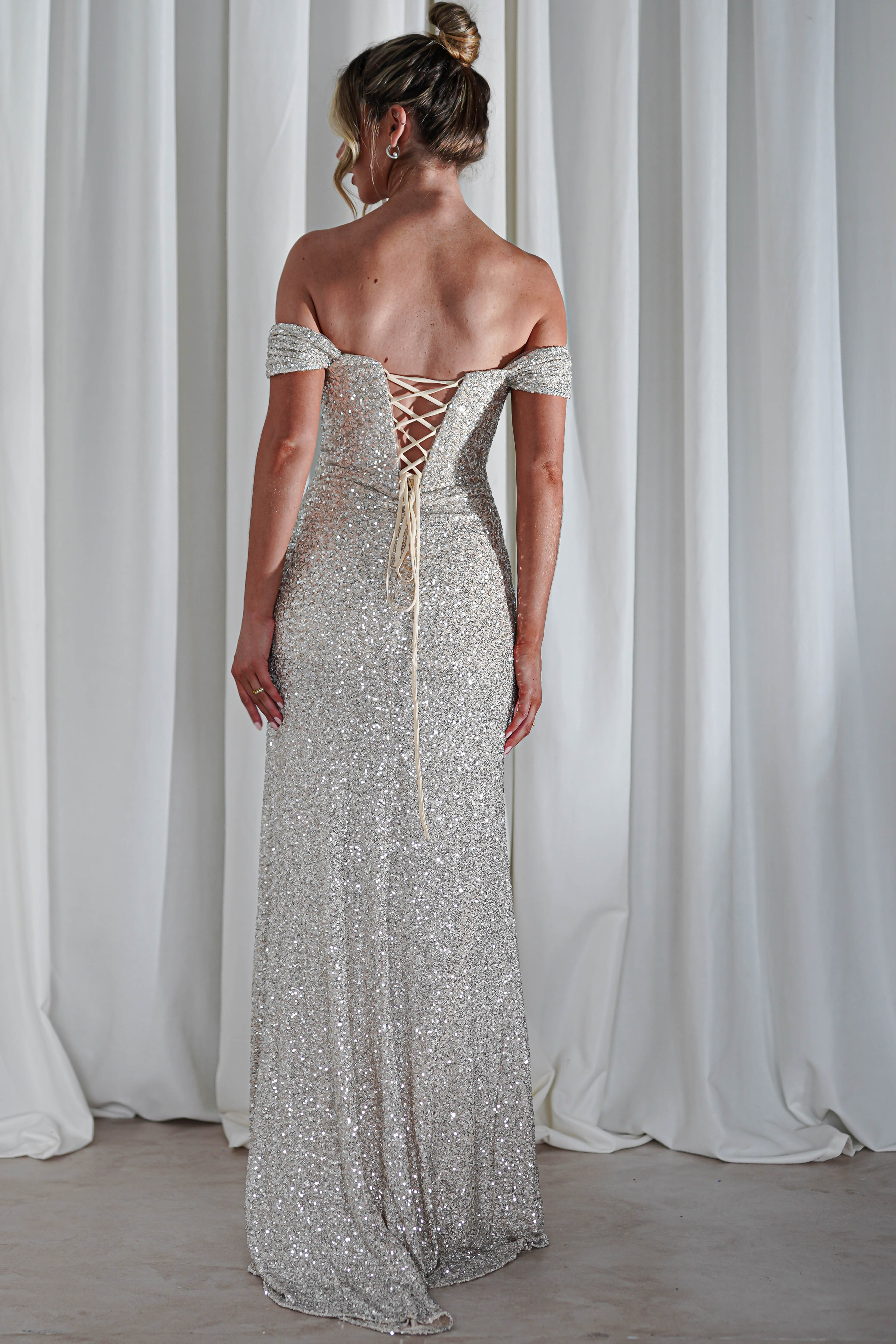 Vilma Sequin Mermaid Gown | Silver/Champange | Oh Hello Clothing | S (8)
