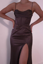 Ziah Soft Satin Gown | Chocolate | Oh Hello Clothing | S (8)