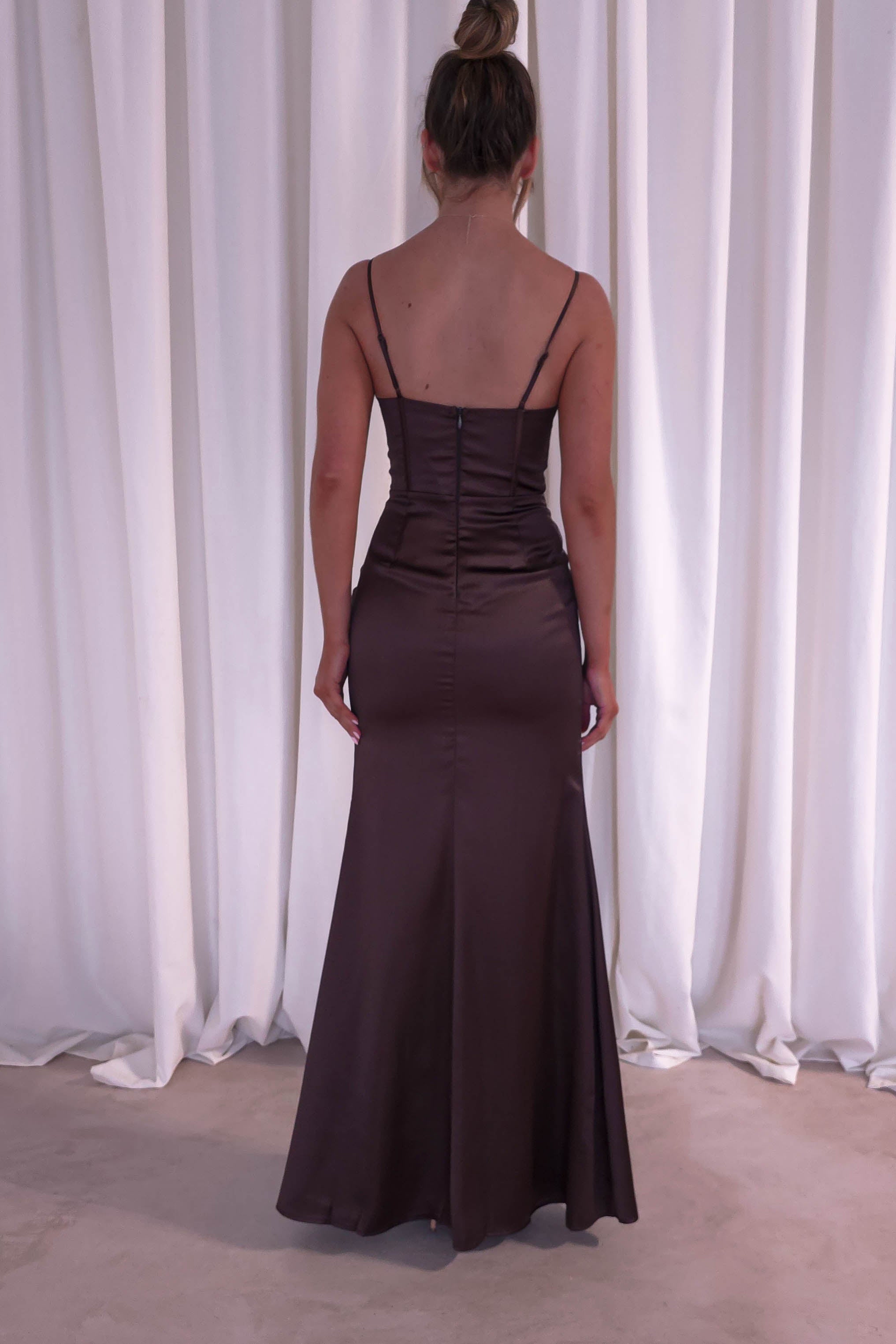 Ziah Soft Satin Gown | Chocolate | Oh Hello Clothing | S (8)