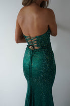 Zohra Cut Out Strapless Rhinestone Gown | Emerald | Oh Hello Clothing | S (8)