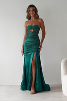 Zohra Cut Out Strapless Rhinestone Gown | Emerald | Oh Hello Clothing | S (8)