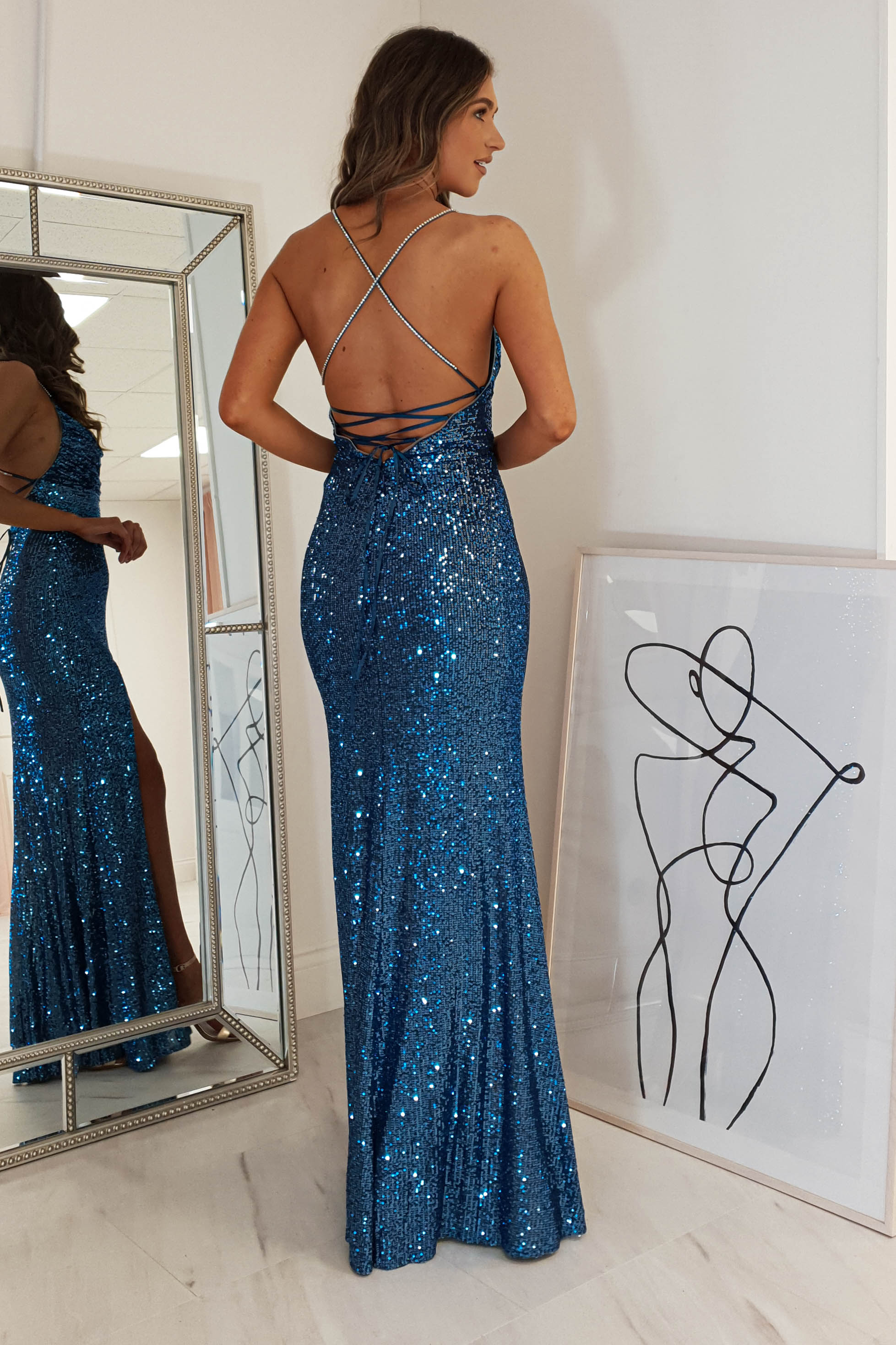 Alamour Sequin Luxe Gown | Lapis Blue | Oh Hello Clothing | XS (6)