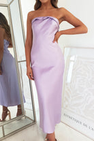 Allegra Strapless Satin Midi Dress | Lilac | Oh Hello Clothing | XS (6)