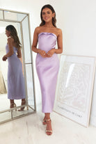 Allegra Strapless Satin Midi Dress | Lilac | Oh Hello Clothing | XS (6)