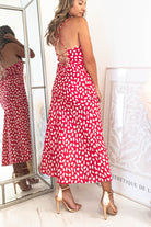 Billy Printed Satin Midi Dress | Red | Oh Hello Clothing | XS (6)