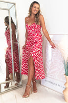 Billy Printed Satin Midi Dress | Red | Oh Hello Clothing | XS (6)