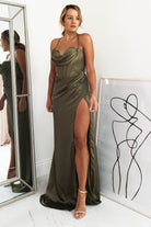 Cally High Slit Corset Gown | Olive | Oh Hello Clothing | S (8)