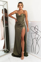 Cally High Slit Corset Gown | Olive | Oh Hello Clothing | S (8)